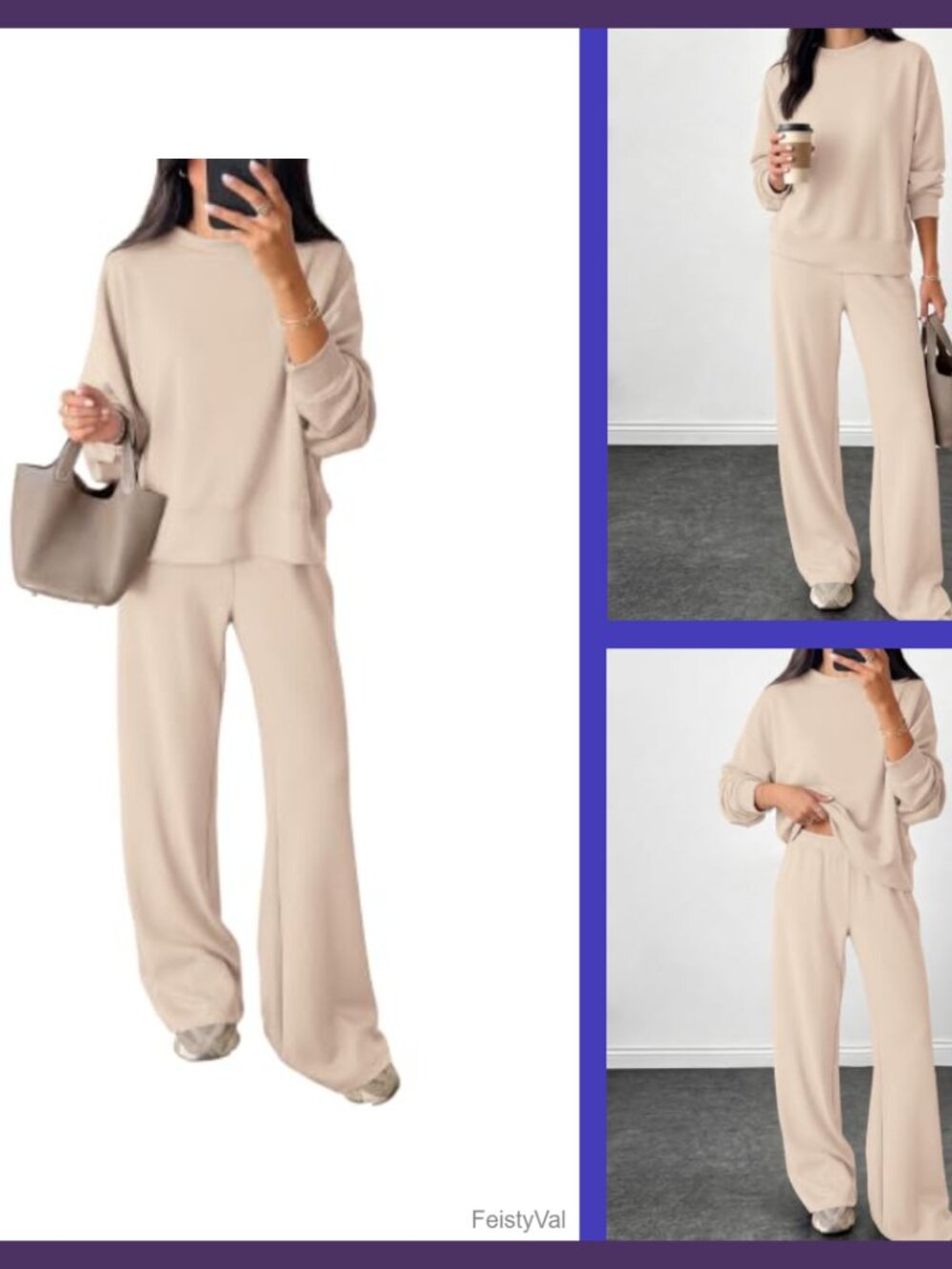 2 Piece Lounge Set Wide Leg Pants Long Sleeve Crewneck Sweatsuit